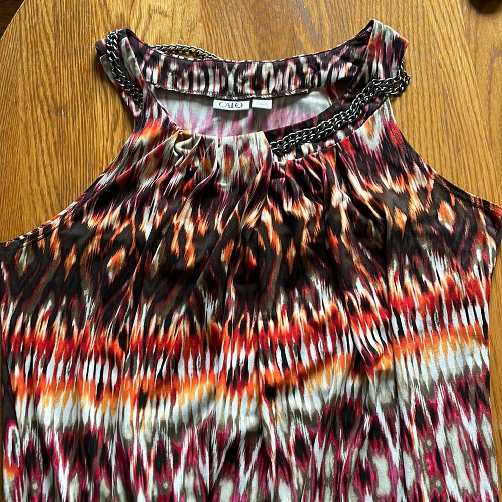 Cato Sleeveless Brown/red/white Blouse With Chain